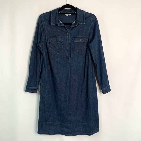 Boden Lola Denim Shirt Dress Sz 8L Long Sleeve Collared Pockets Stretch Casual - Picture 4 of 11